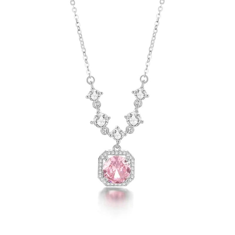 Y2K Girls Sweet Pink Crystal Heart Pendant Necklace