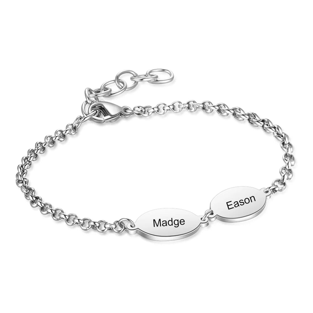 1--4 Custom Engraved Oval Name Bracelet for Women