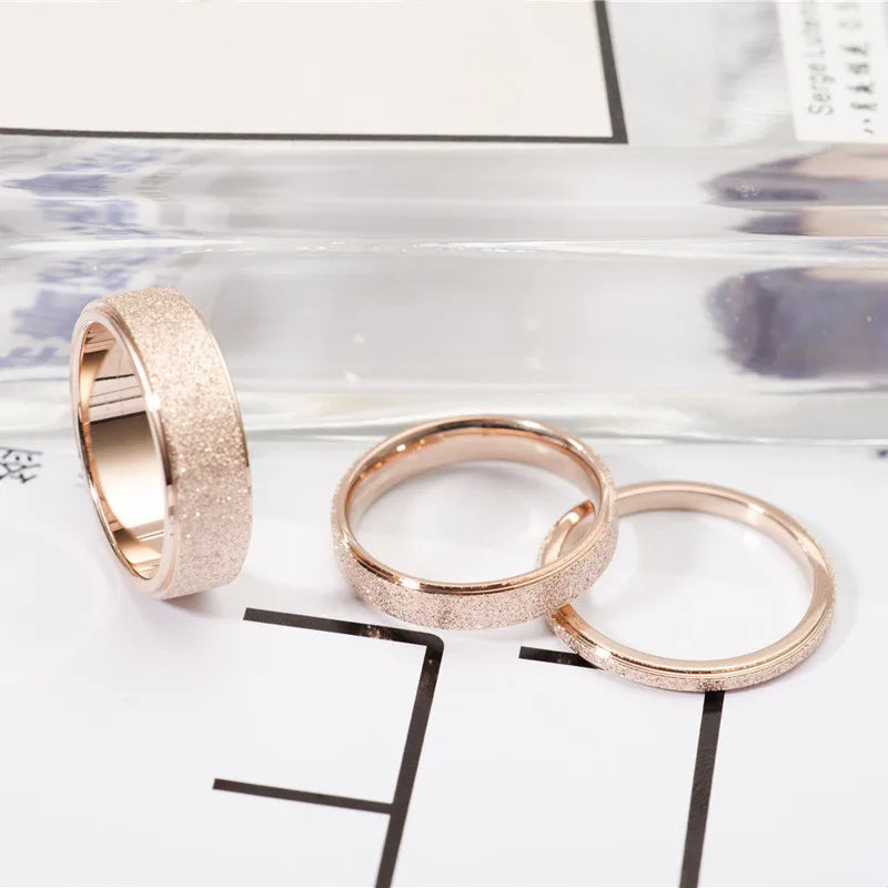 Rose Gold Color Frosted Finger Ring for Woman Man Wedding Jewelry