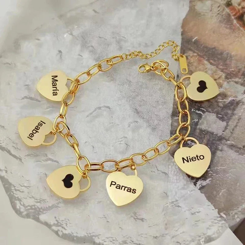 Personalized Customized Name Bracelet Stainless Steel Heart