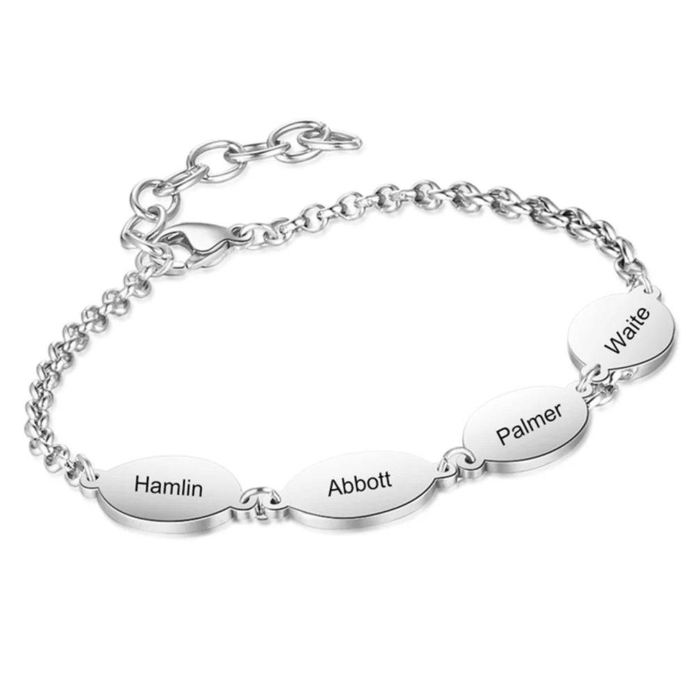 1--4 Custom Engraved Oval Name Bracelet for Women