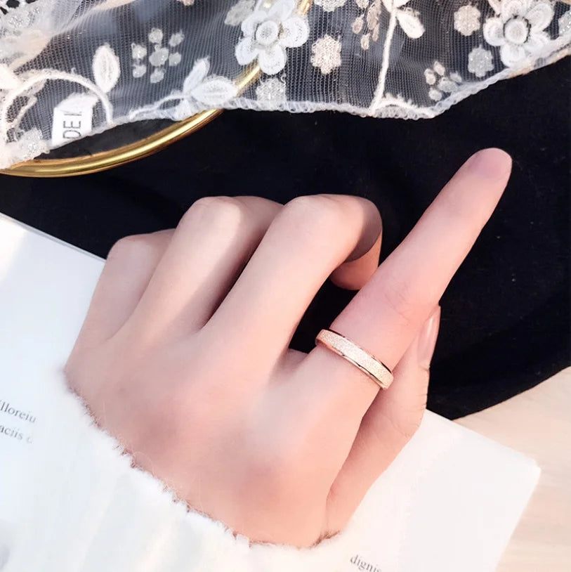 Rose Gold Color Frosted Finger Ring for Woman Man Wedding Jewelry