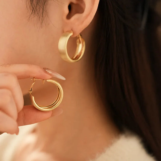 Vintage Matte Brushed Circle Hoop Earrings