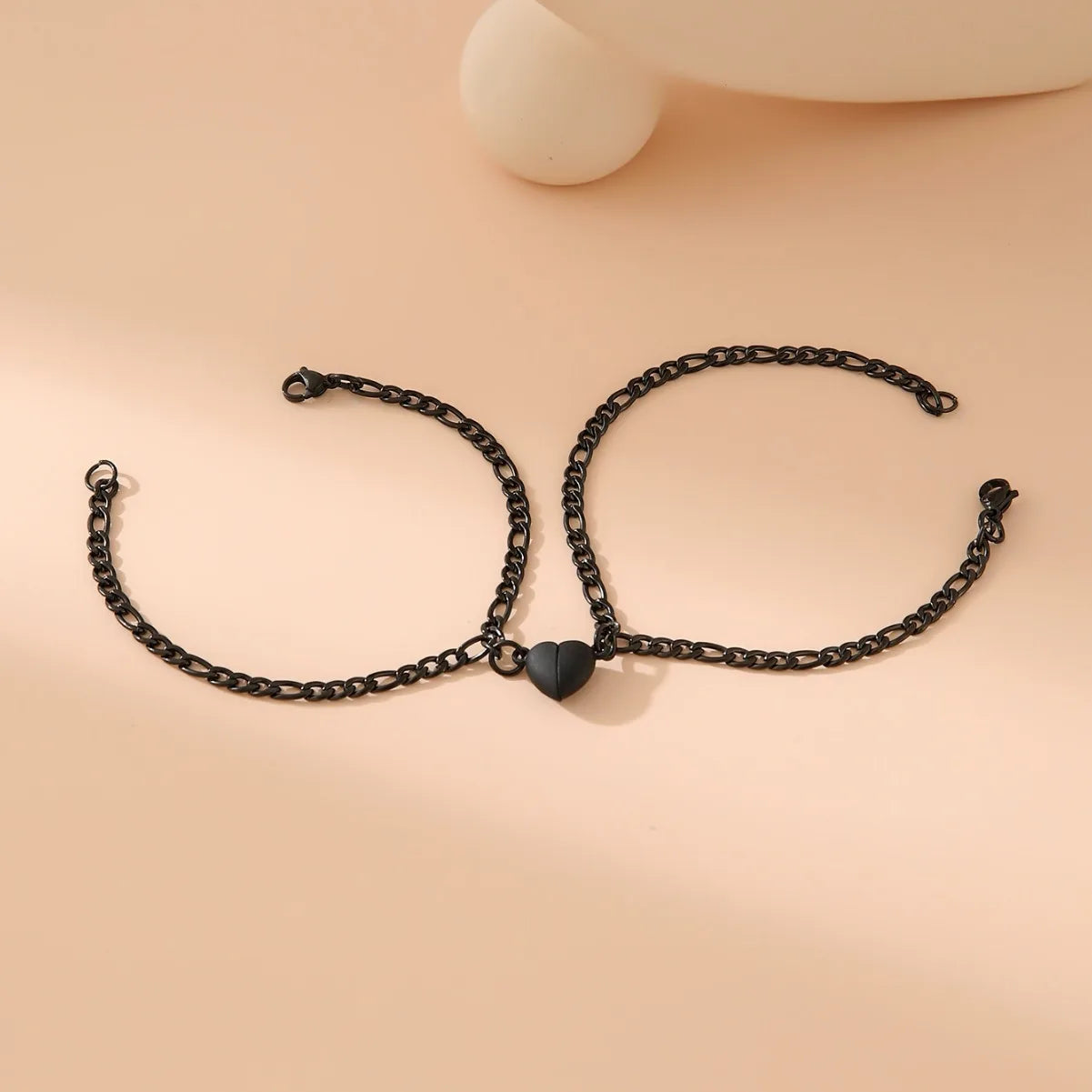 2Pcs Stainless Steel Heart Magnet Chain Bracelet Simple Heart Design