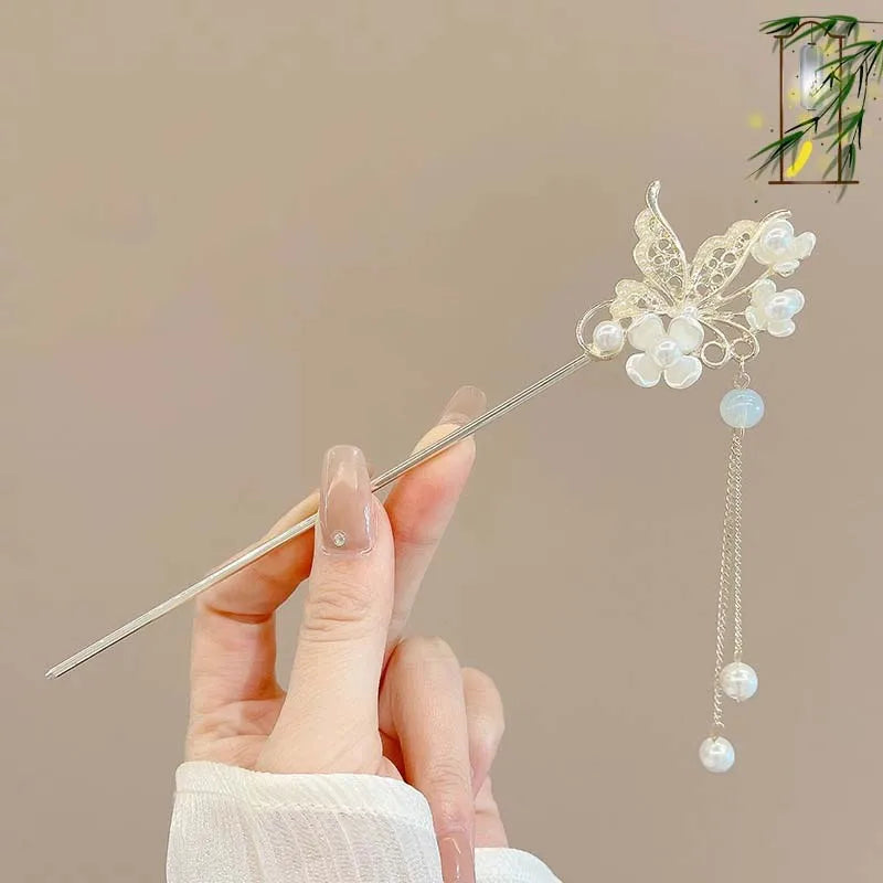 Retro Chinese Style Tassel Hair Clip for Women Hair Stick Pins Flower Handmade Hairpins Charm Jewelry Accessories Hair Ornaments