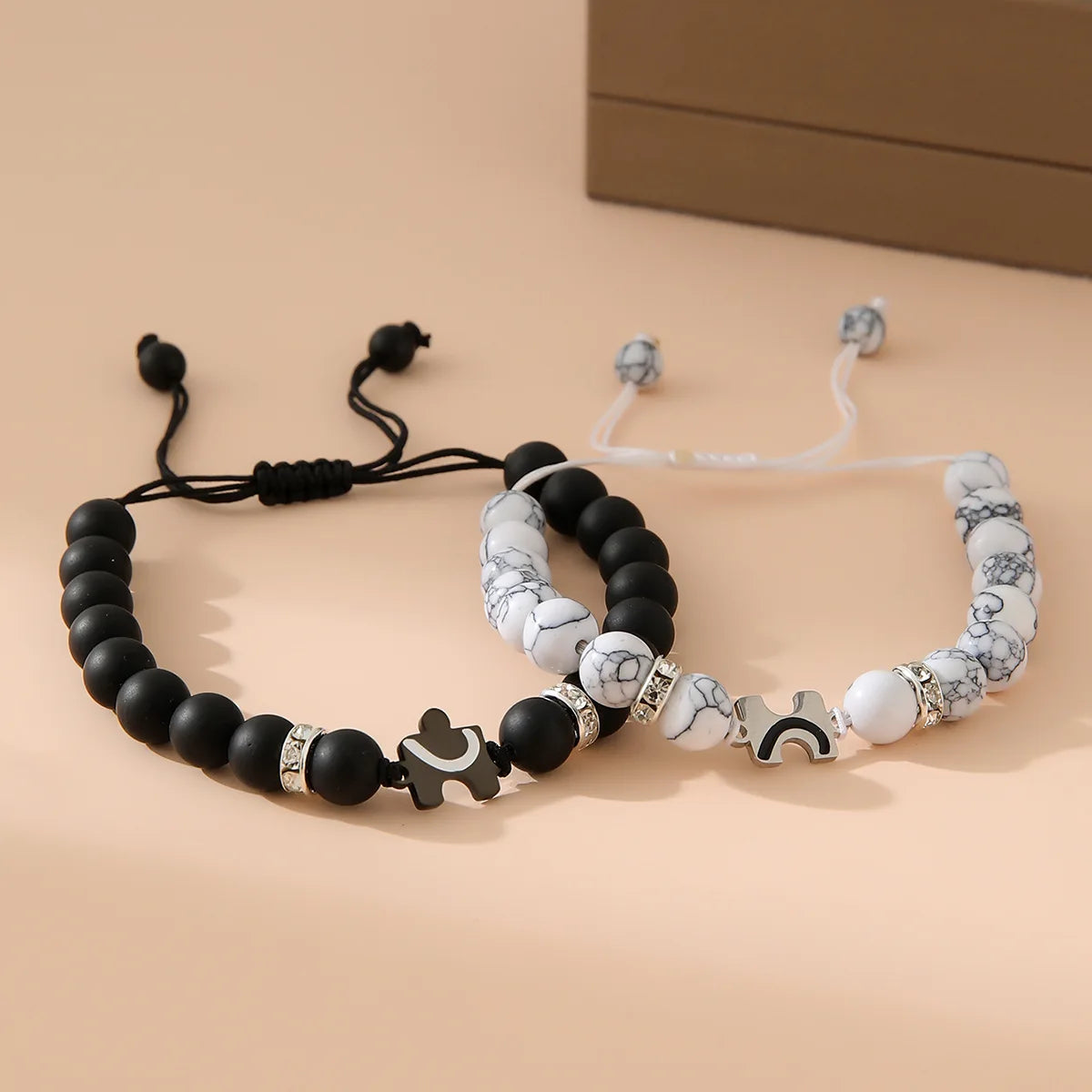 2Pcs New White Turquoise Black Matte Couple Bracelet