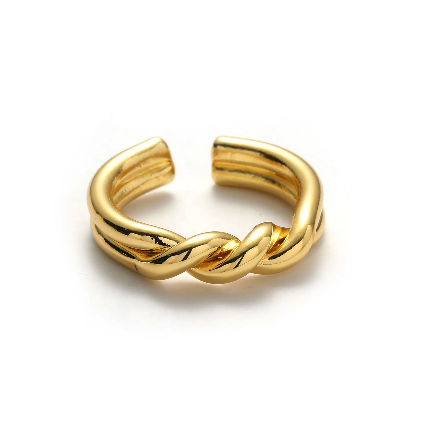 18KGP Gold Plated Brass Ring for Women Open Size Woven Cross Style Ring