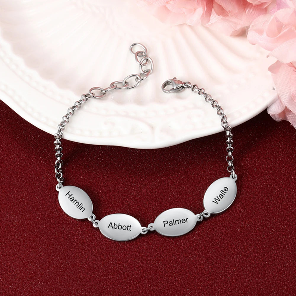 1--4 Custom Engraved Oval Name Bracelet for Women