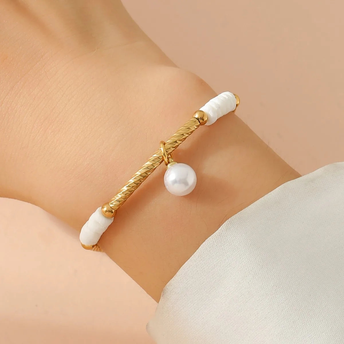 Stainless Steel Thread Bracelet Gold Color Imitation pearl Chain Bracelet for Women