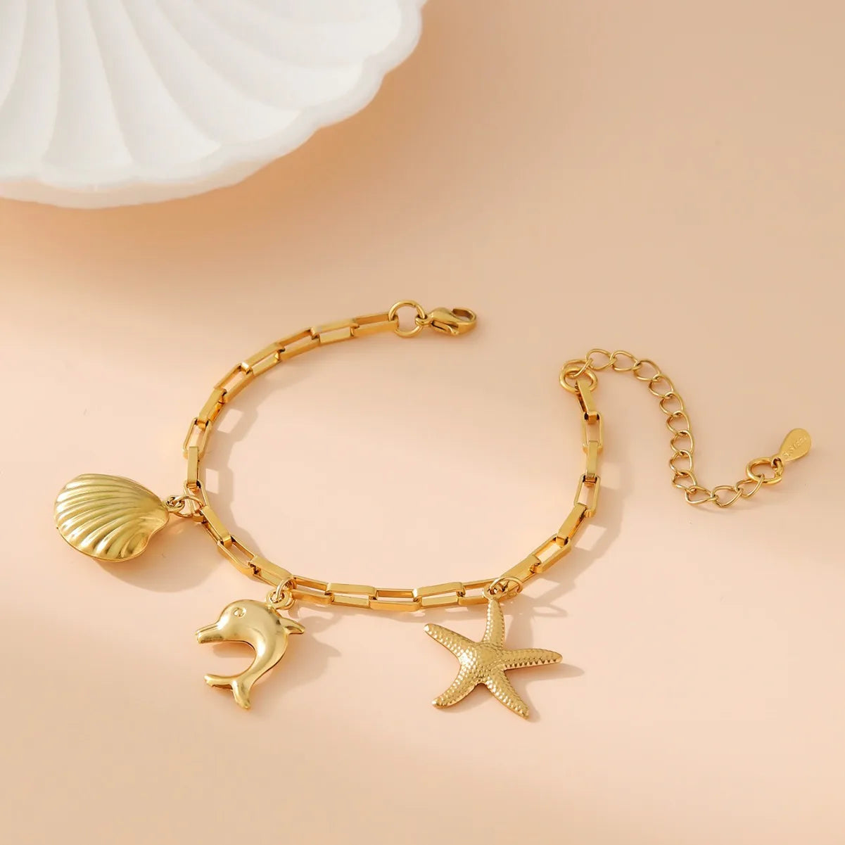 Stainless Steel Bohemian Style Bracelet Starfish Dolphin Shell Pendant Bracelet for Women